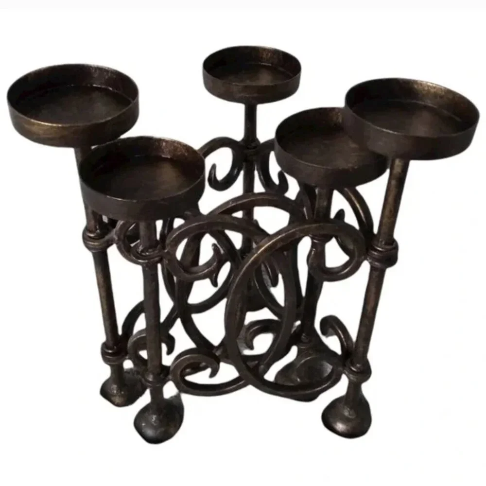 Vintage Hinged Panel Wrought Iron Candelabra